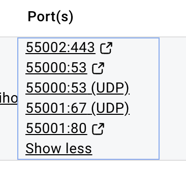Pihole open ports