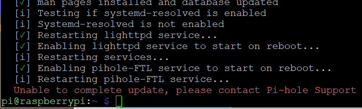 "Unable to complete update, please contact Pi-hole Support" - Help - Pi ...
