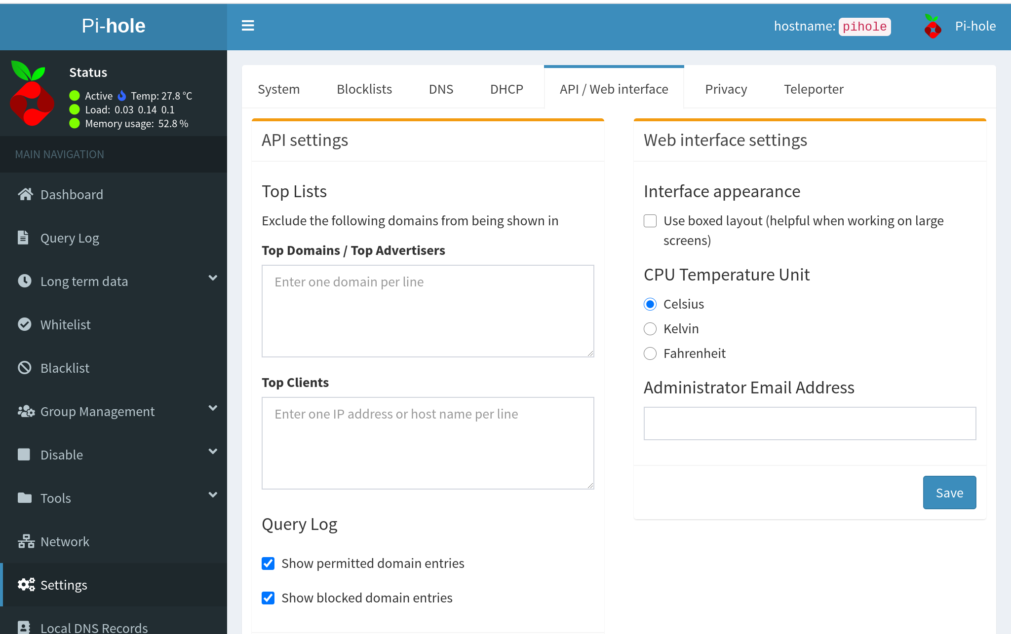 Web Interface: No theme settings available - Community Help - Pi-hole ...