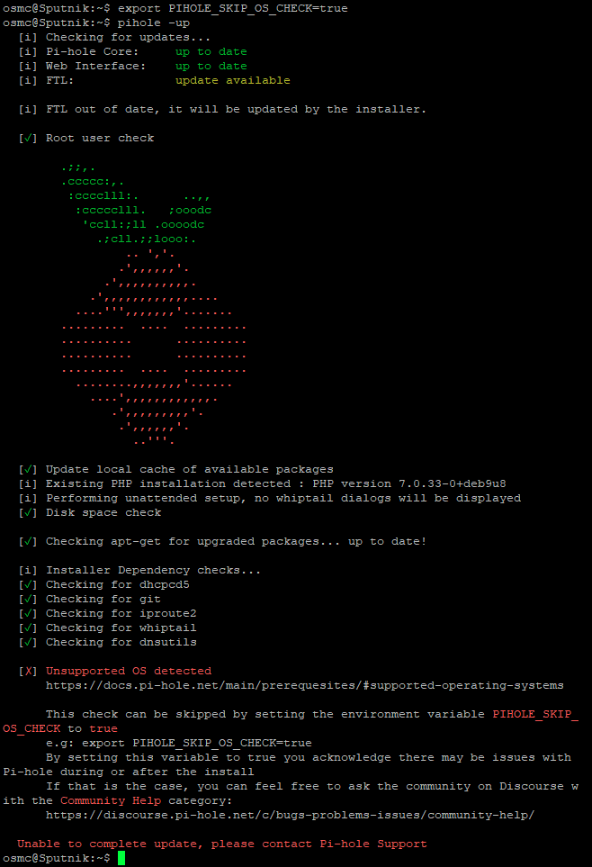 I cannot update to Pihole 5.1 on OSMC - Community Help - Pi-hole Userspace